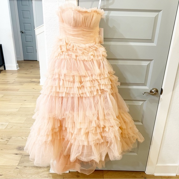NWT Mac Duggal 20573 Tiered Strapless Tulle A-Line High-Low Gown Anthropologie - Picture 5 of 8